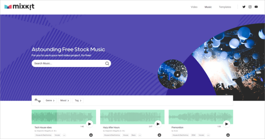 Mixkit Music 免费可商用音乐素材库，个人、商用通通没问题